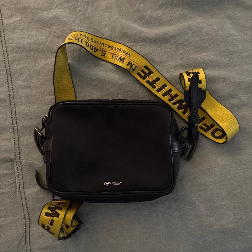 Off-White Black Belt Bag with Bold Yellow Strap